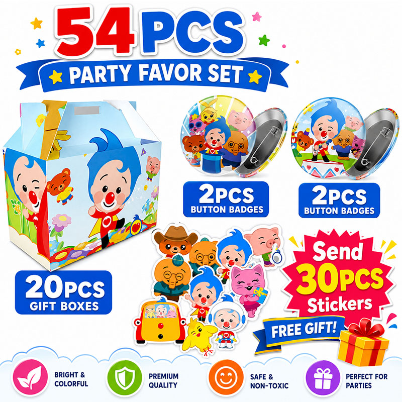 Art Craft Event - クラウン漫画柄ペーパーボックス ブローチ ステッカーセット パーティー用品 誕生日デコレーション カード作成