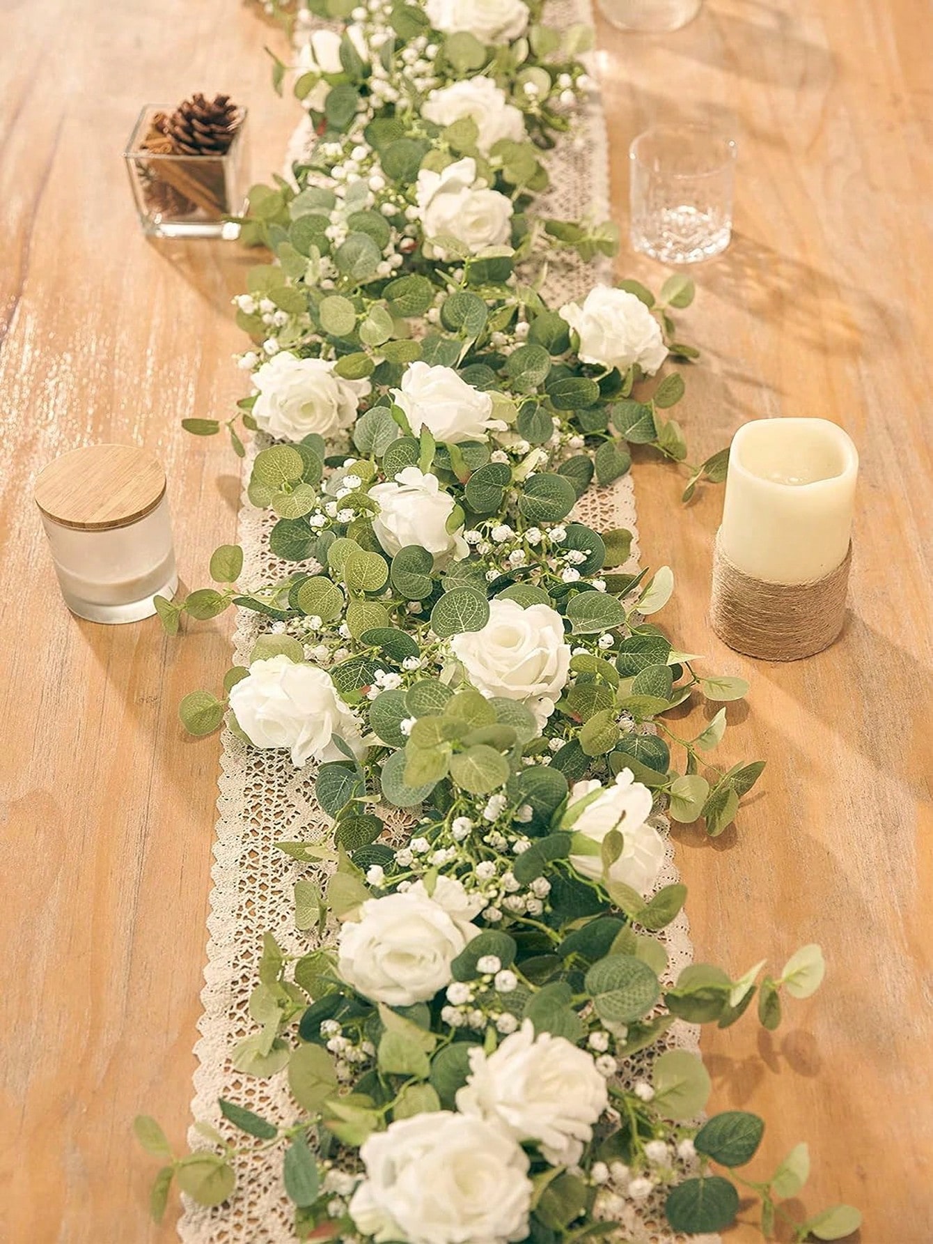 Art Craft 3 Year Old - 1pc 5.9FT 人工ユーカリつる偽のバラの花カスミソウ花輪結婚式ホームパーティークラフトアートテーブルランナーの装飾