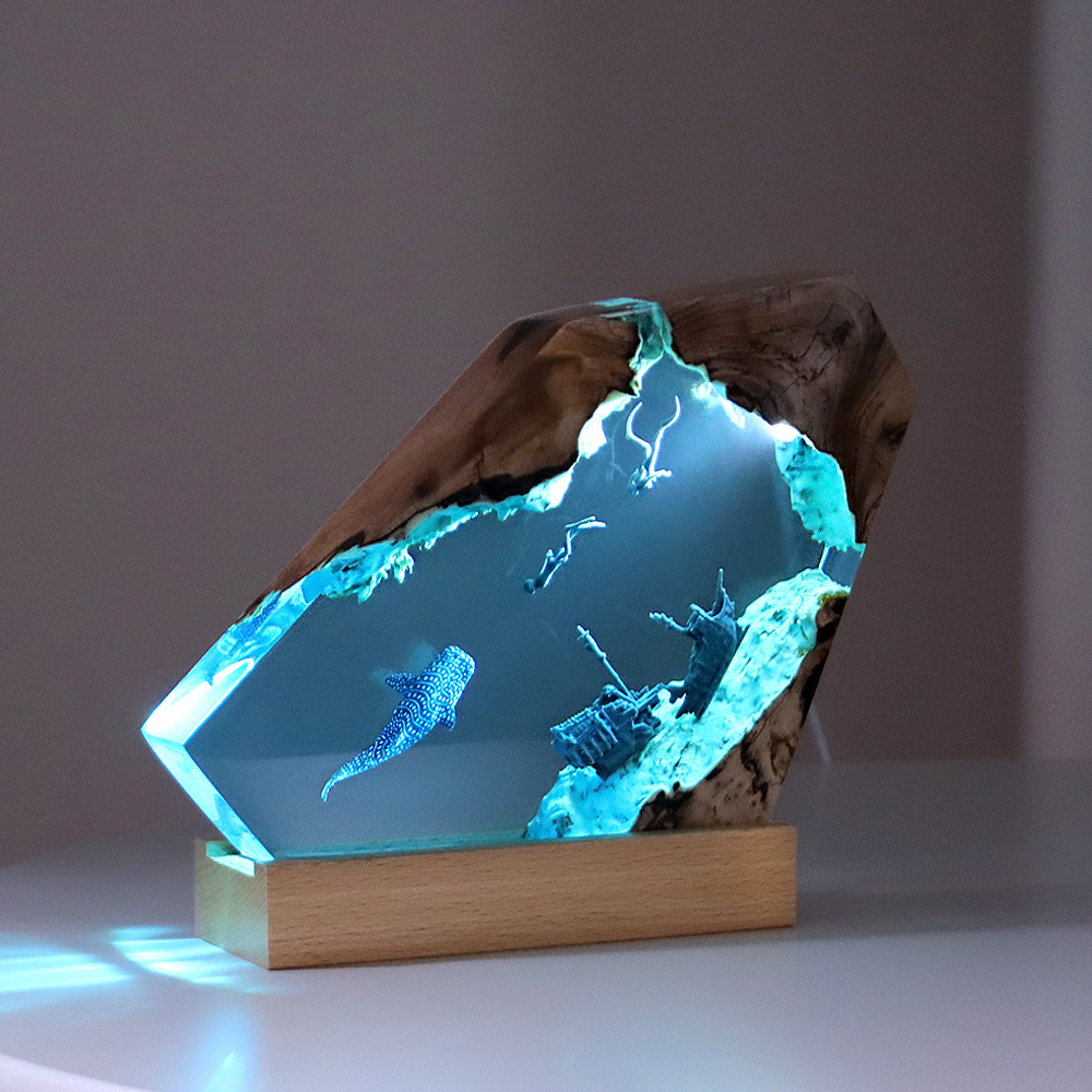 Art Craft Night - エポキシ樹脂製の発光卓上ランプ,常夜灯,アートクラフト,クリエイティブなギフト,室内装飾,寝室とオフィスのテーブル,海のアクセント,新しい