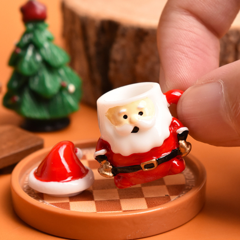 Art Craft Decoration - ミニサンタティーカップオーナメント - クリスマス工芸品、妖精の庭、ホリデーギフトディスプレイ用の樹脂製ドールハウスデコレーション