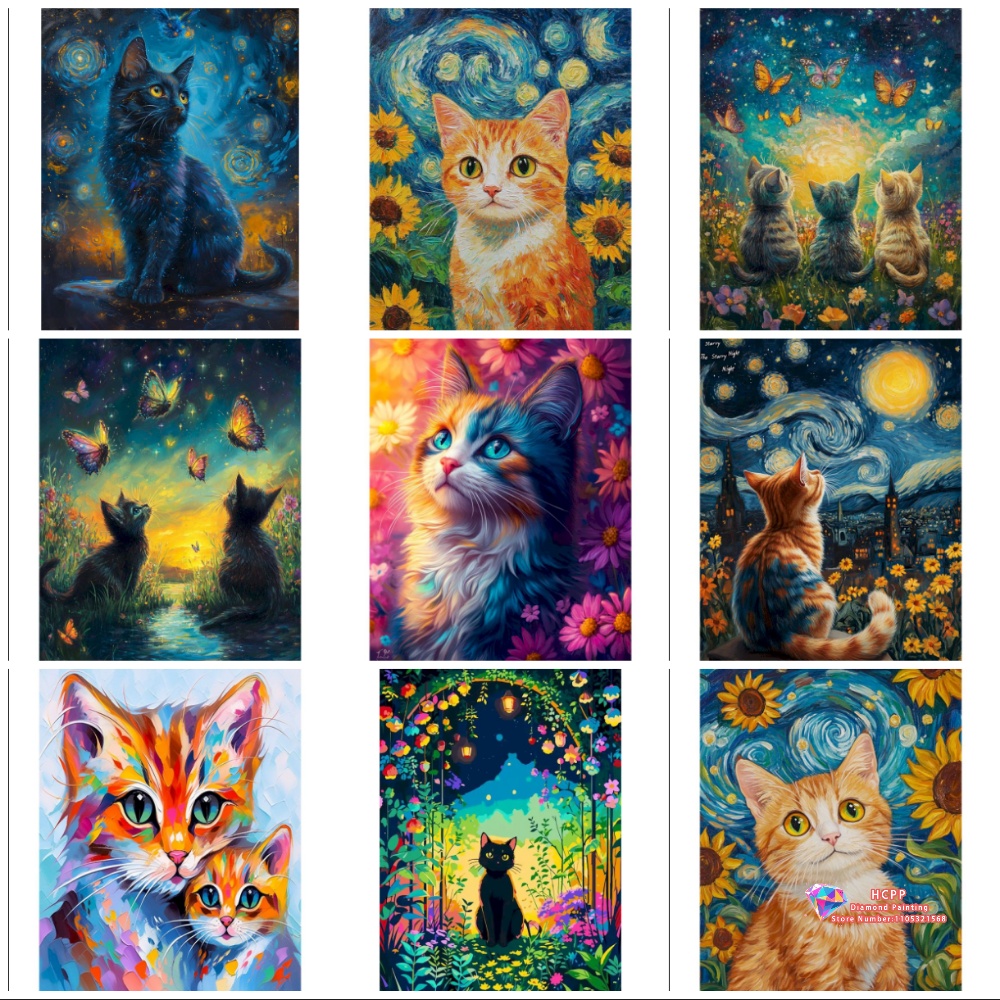 猫動物ダイヤモンドペインティングキット正方形丸型ダイヤモンド - Art Craft Night のレビューと価格