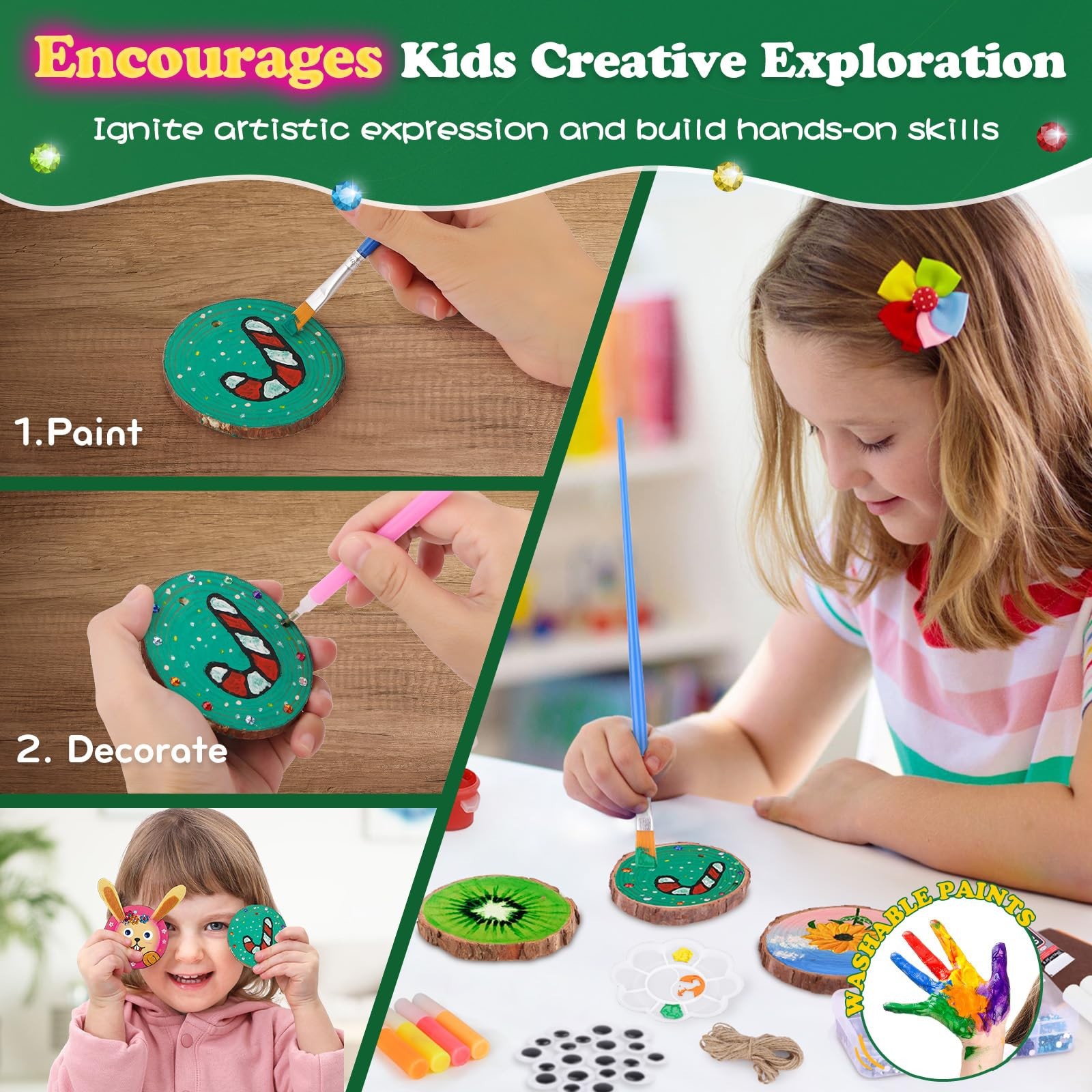 暗闇で光る木製ペイントキット、DIY未完成木製スライスアート - Art Craft School のレビューと価格