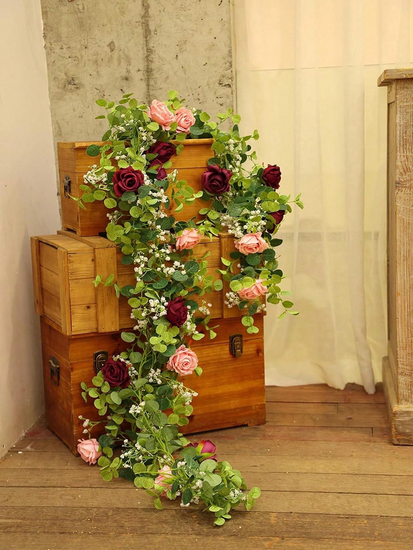1pc 5.9FT 人工ユーカリつる偽のバラの花カスミソウ花 - Art Craft 3 Year Old のレビューと価格