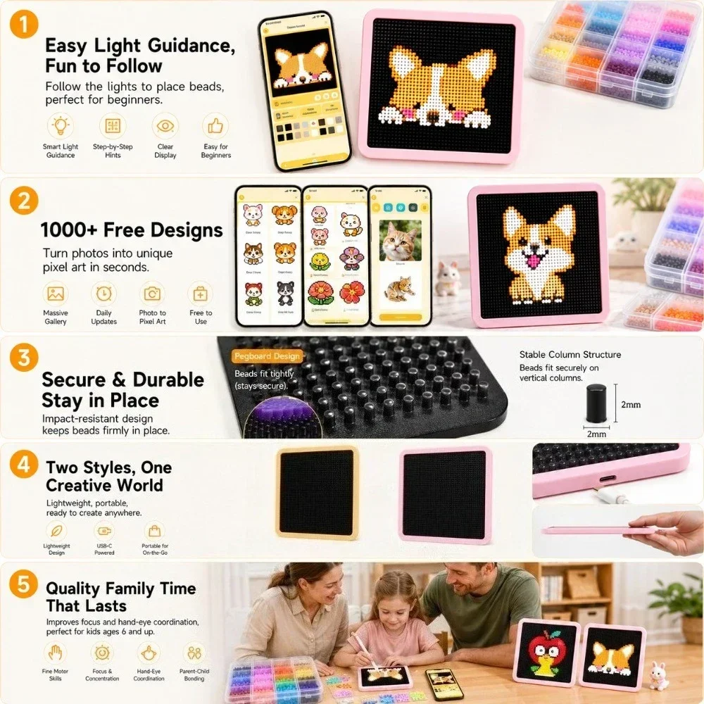 LEDスマートヒューズビーズペグボード、アプリでガイド付きパ - Art Craft Board のレビューと価格